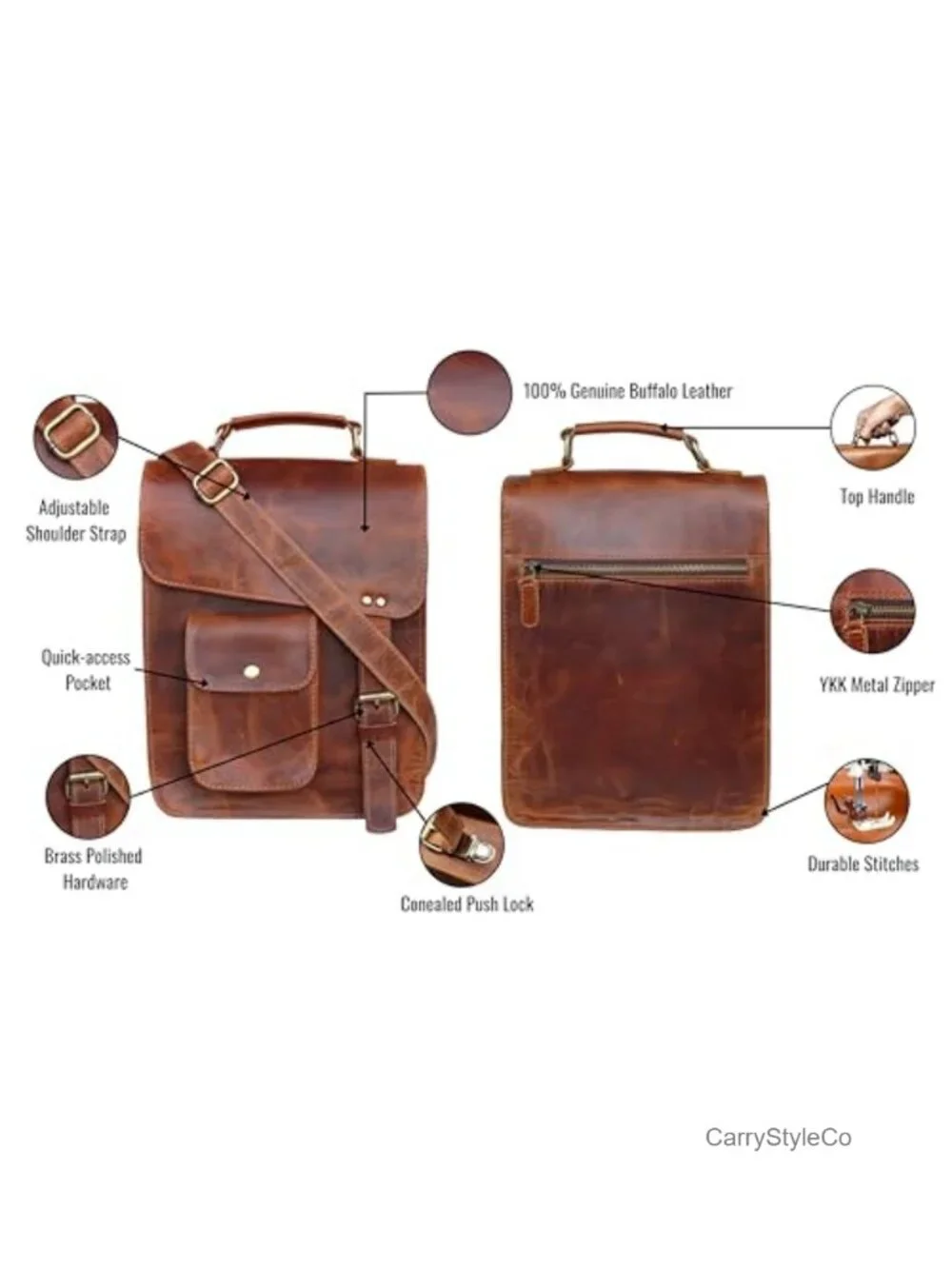 Vintage Leather Messenger Bag Briefcase Laptop Case Office Gift for Men